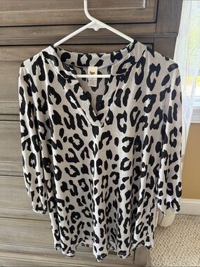 Sew In Love Black on Cream Leopard V-Neck Tunic
